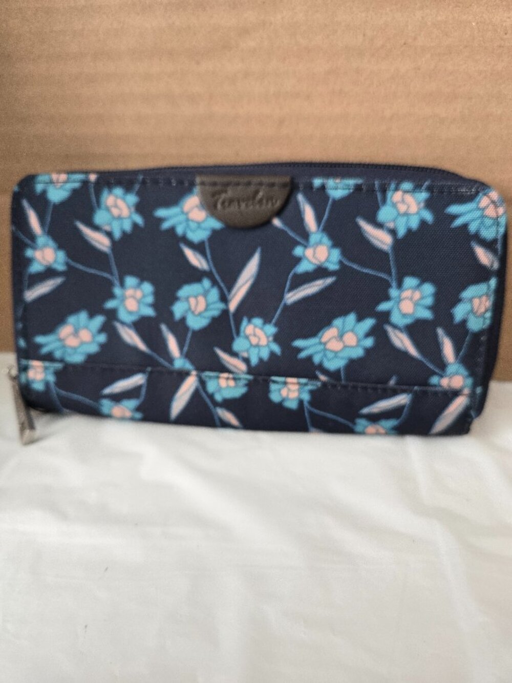 Travelon Navy Floral Zip Around Wallet Organizer